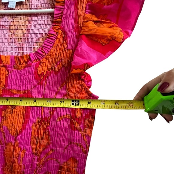 Sugarlips Passion Punch Giza Glare Smock Tiered Fuscia Floral Midi Dress SZ XS - Picture 5 of 16